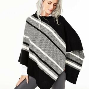 Charter Club 100% Cashmere Poncho – Black & Cream  One Size